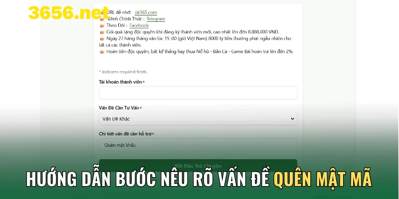 Hướng dẫn bước nêu rõ vấn đề quên mật mã