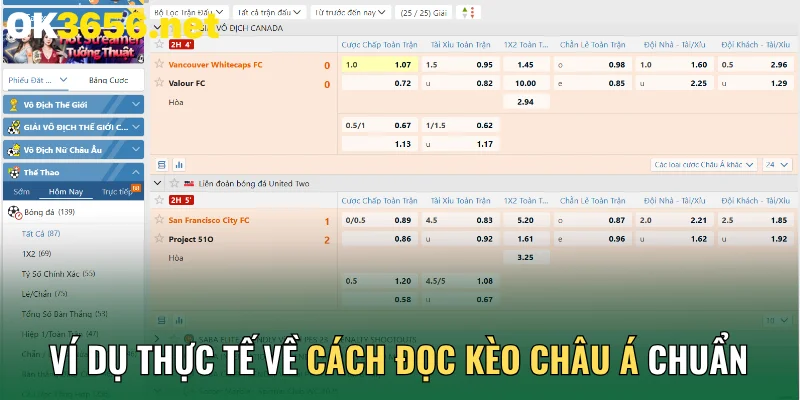 Ví dụ thực tế về cách đọc kèo châu Á chuẩn